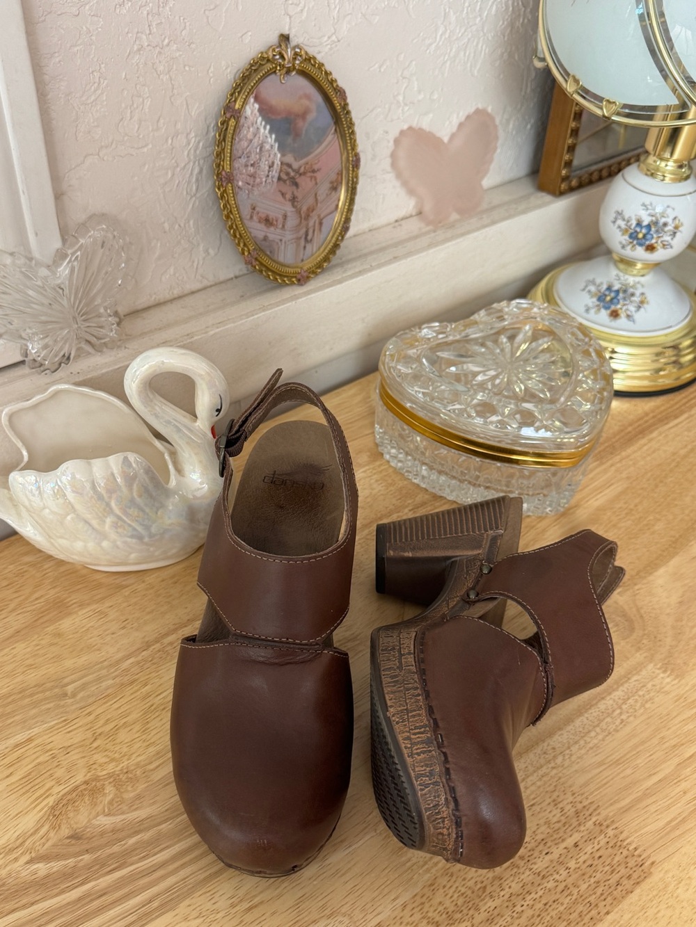 Dansko Brown Leather Platform Clogs EU 37 Y2K Boho Chunky Heeled Sandals - Picture 7 of 15